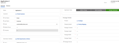 365 Application form. 4 Lookups: Customer, Product, Shipping Speed, and Destination Address
