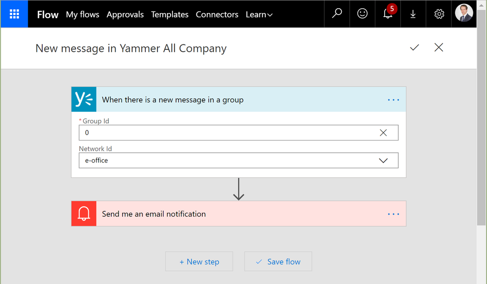 Flow new message in Yammer All Company feed-1-setup.png