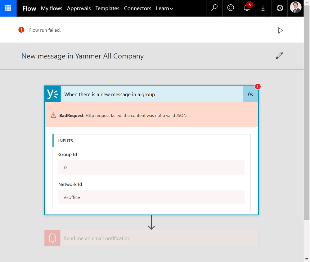 Flow new message in Yammer All Company feed-2-error.png
