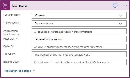 List Customer Asset Records and Filter to show Where the Serial Number Contains Data