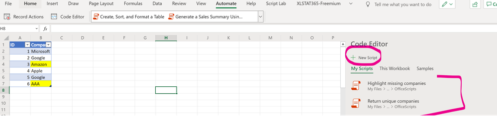 Excel for web - create scripts