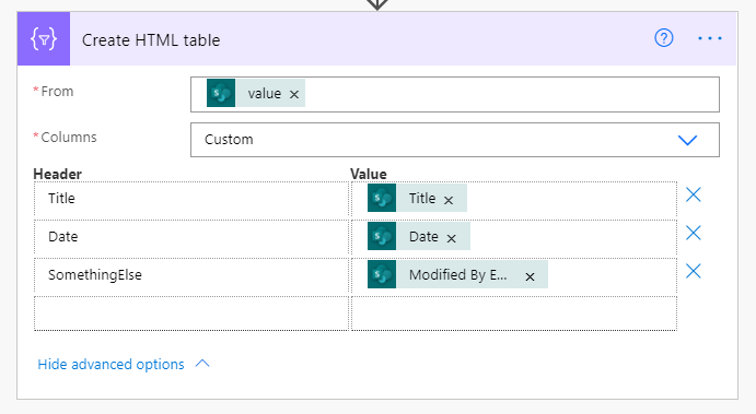 Solved: create html table from list rows present in table ... - Power  Platform Community