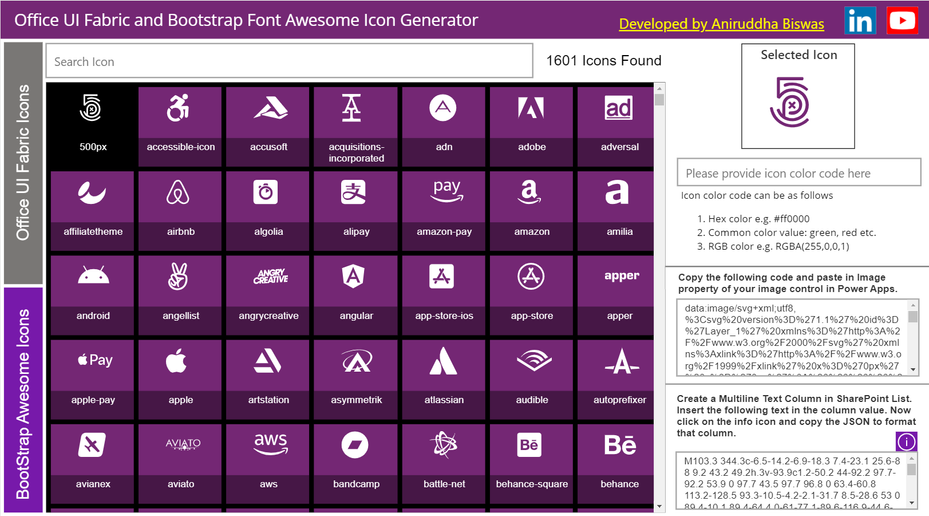 Office UI Fabric and Bootstrap Font Awesome Icon G... - Power Platform  Community