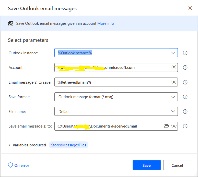 Save Outlook email messages