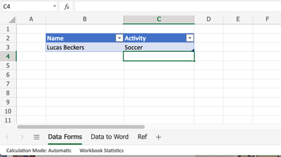 Data from Forms in Excel