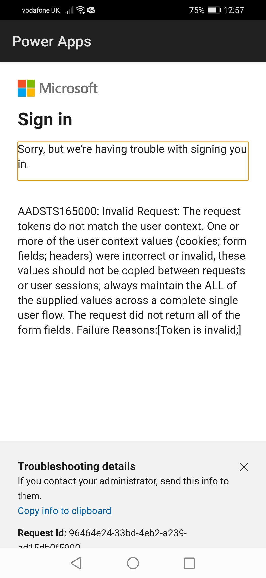 Sign In Error: The request tokens do not match the... - Power Platform  Community