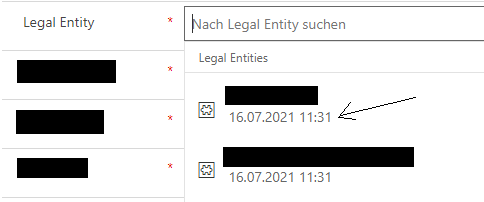date is shown alongside the selectable legal entity