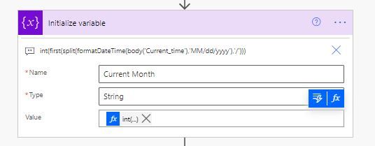 Creating integer variable of current month for comparison