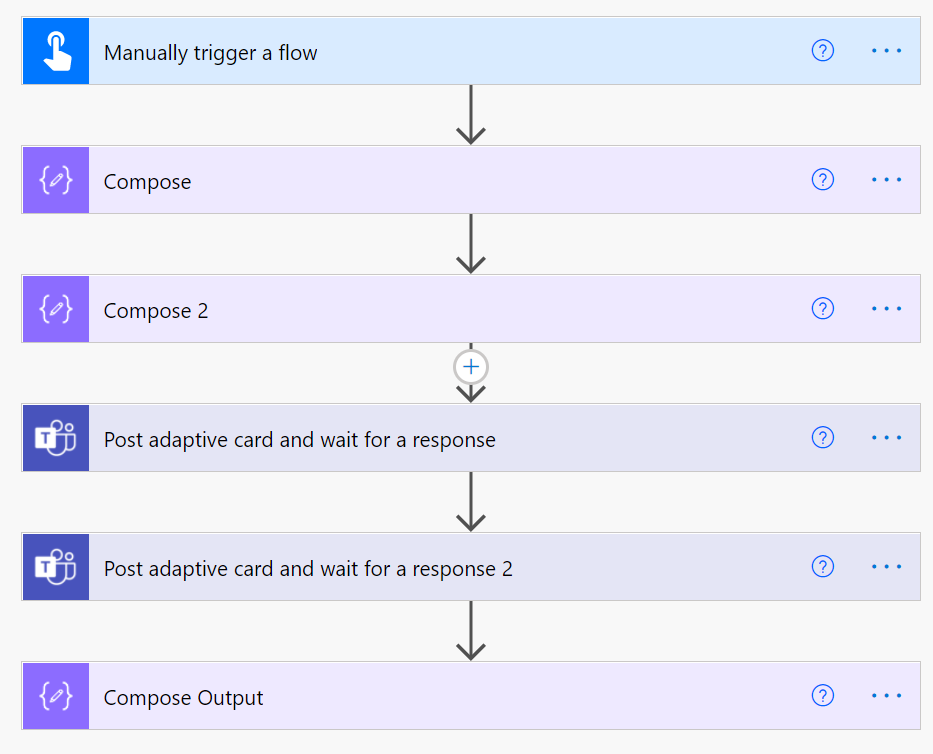 test flow with two adaptive cards waiting for a response