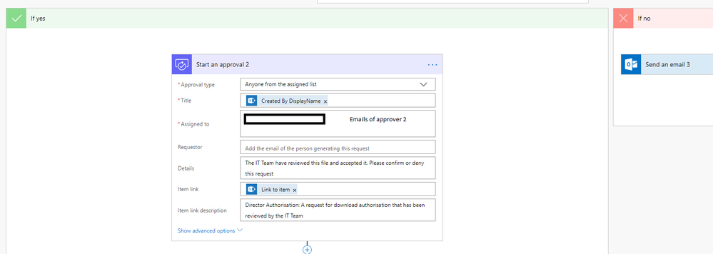 Step 2 in flow: If yes, send to approver 2