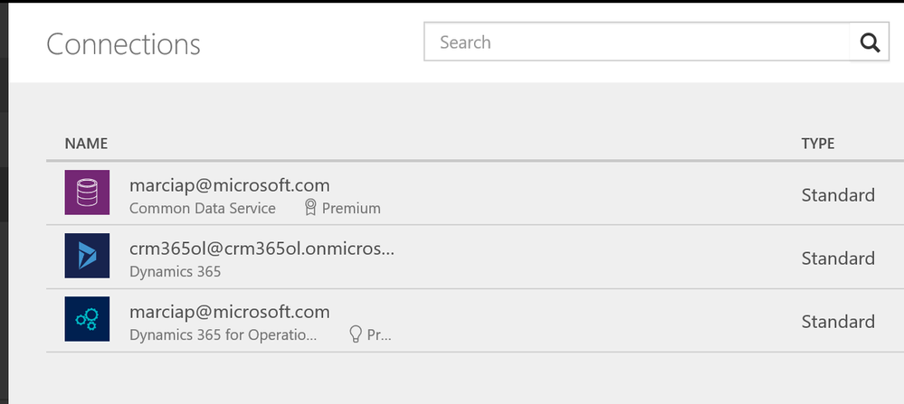 Connections in powerapps