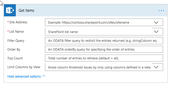 SharePoint Get Items Advanced Options