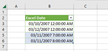 Excel Date Table