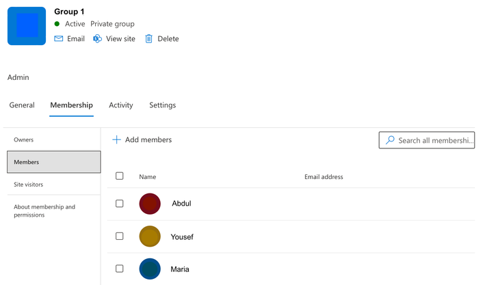 This is the initial Office 365 Group member list