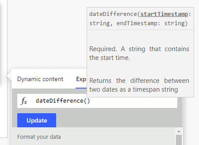 dateDifference() expression