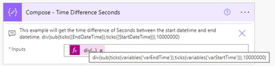 Seconds Time Difference Using Variables