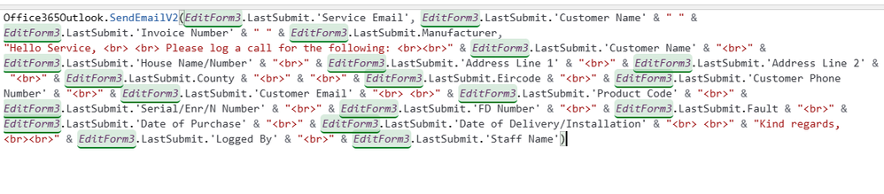 email sending code, form is added via a button click