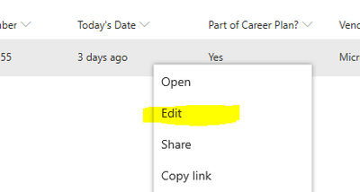 Right clicking on sharepoint list item