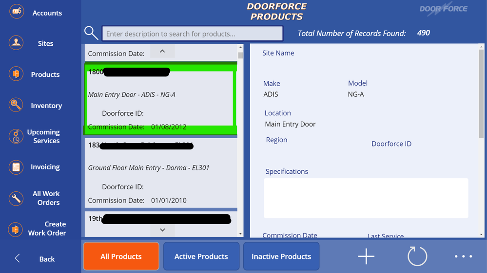 The Product List view, w/gallery and form view of basic details for selected record (selection is highlighted)