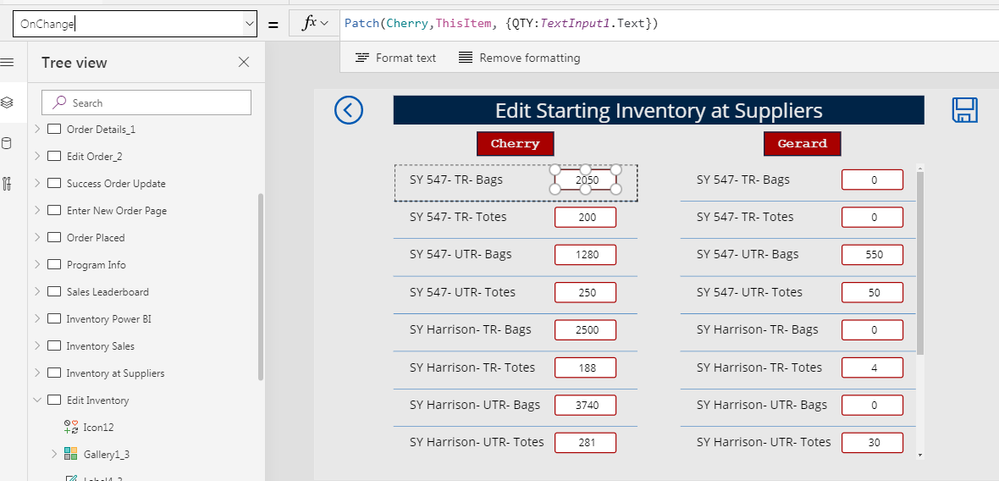 Edit starting inventory, updates the inventory at suppliers page